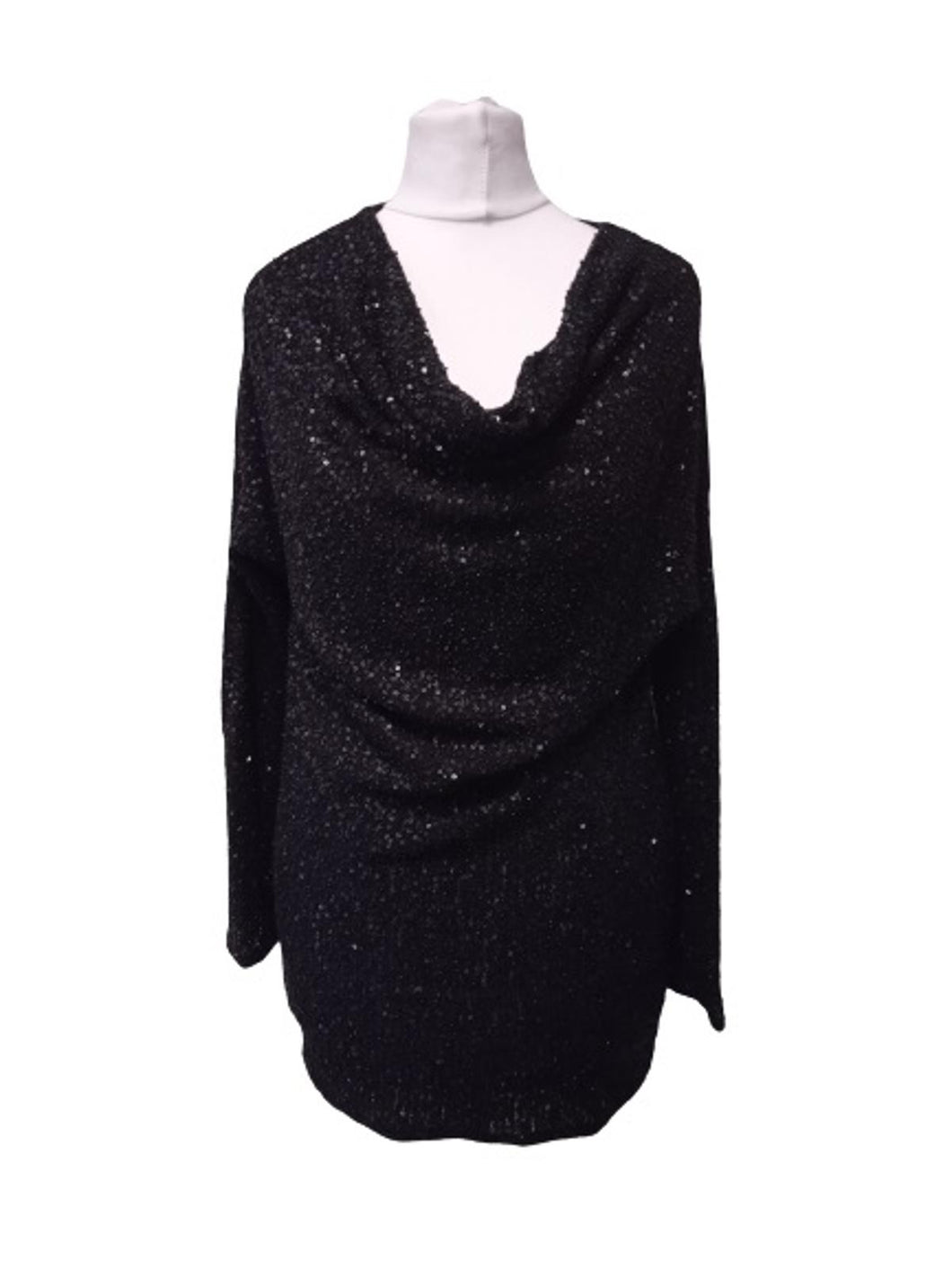 DONNA KARAN Ladies Black Cashmere Long Sleeve Sequin Jumper Dress Size S