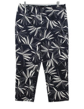 Load image into Gallery viewer, M&amp;S Marks &amp; Spencer Ladies Navy Blue Leaf Print Trousers UK12 RRP22.5 NEW
