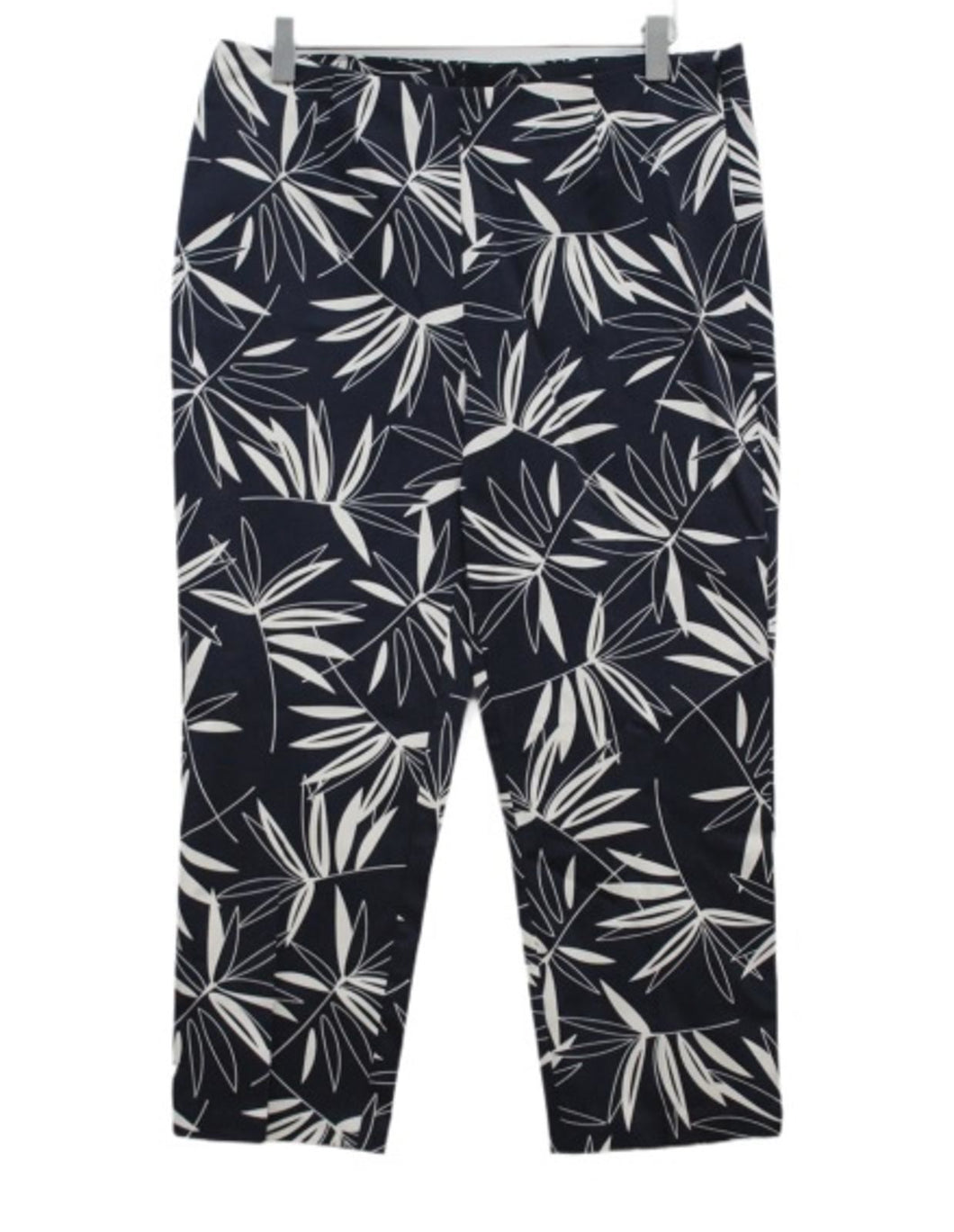 M&S Marks & Spencer Ladies Navy Blue Leaf Print Trousers UK12 RRP22.5 NEW