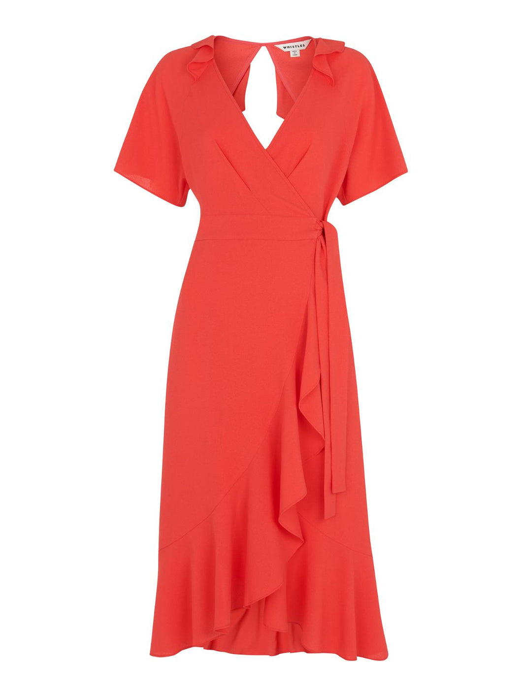 WHISTLES Abigail Frill Wrap Dress Short Sleeve Coral/Multi UK6 RRP159 BNWT