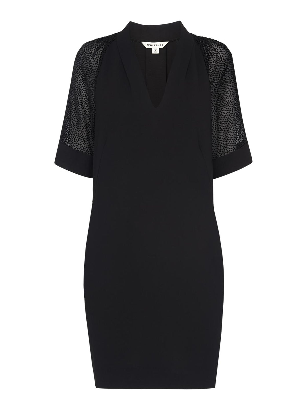 WHISTLES Lina Dobby Sleeve Dress Black Short Sleeve V-neck UK6 RRP139 BNWT