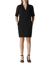 Load image into Gallery viewer, WHISTLES Lina Dobby Sleeve Dress Black Short Sleeve V-neck UK6 RRP139 BNWT

