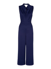 Load image into Gallery viewer, WHISTLES Ladies Navy Blue Keyhole Hammered Satin Twist Jumpsuit UK6 RRP199 NEW

