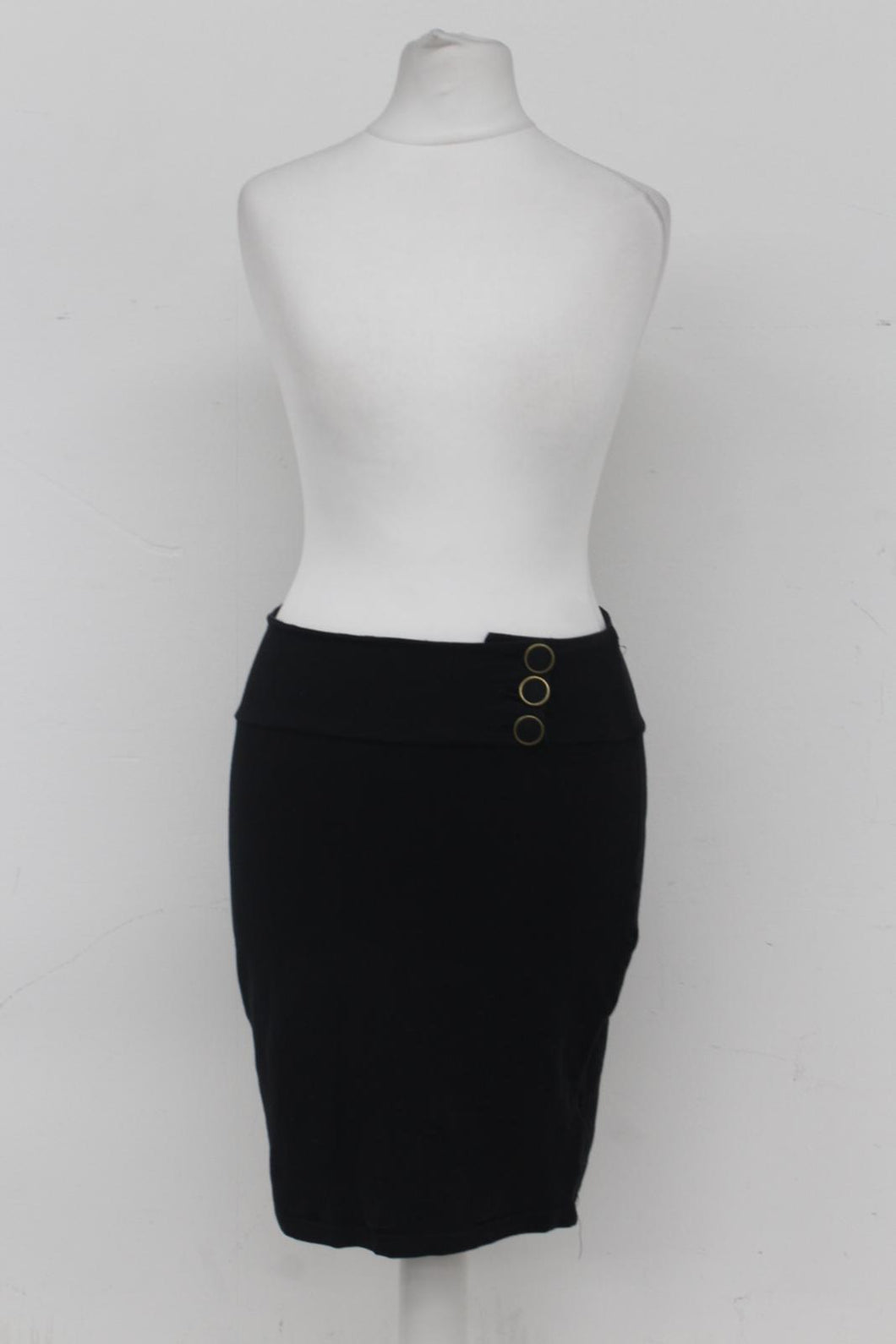 DIVIDED BY H&M Ladies Black Cotton Blend Button Fastened Pencil Skirt UK10