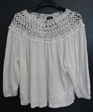 Load image into Gallery viewer, ANTHROPOLOGIE Ladies White Cotton Blend Lace Neck Blouse Top Size XL NEW
