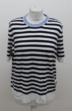 Load image into Gallery viewer, M&amp;S Ladies Navy Blue &amp; White Striped Knitted T Shirt UK16 RRP12.50 NEW
