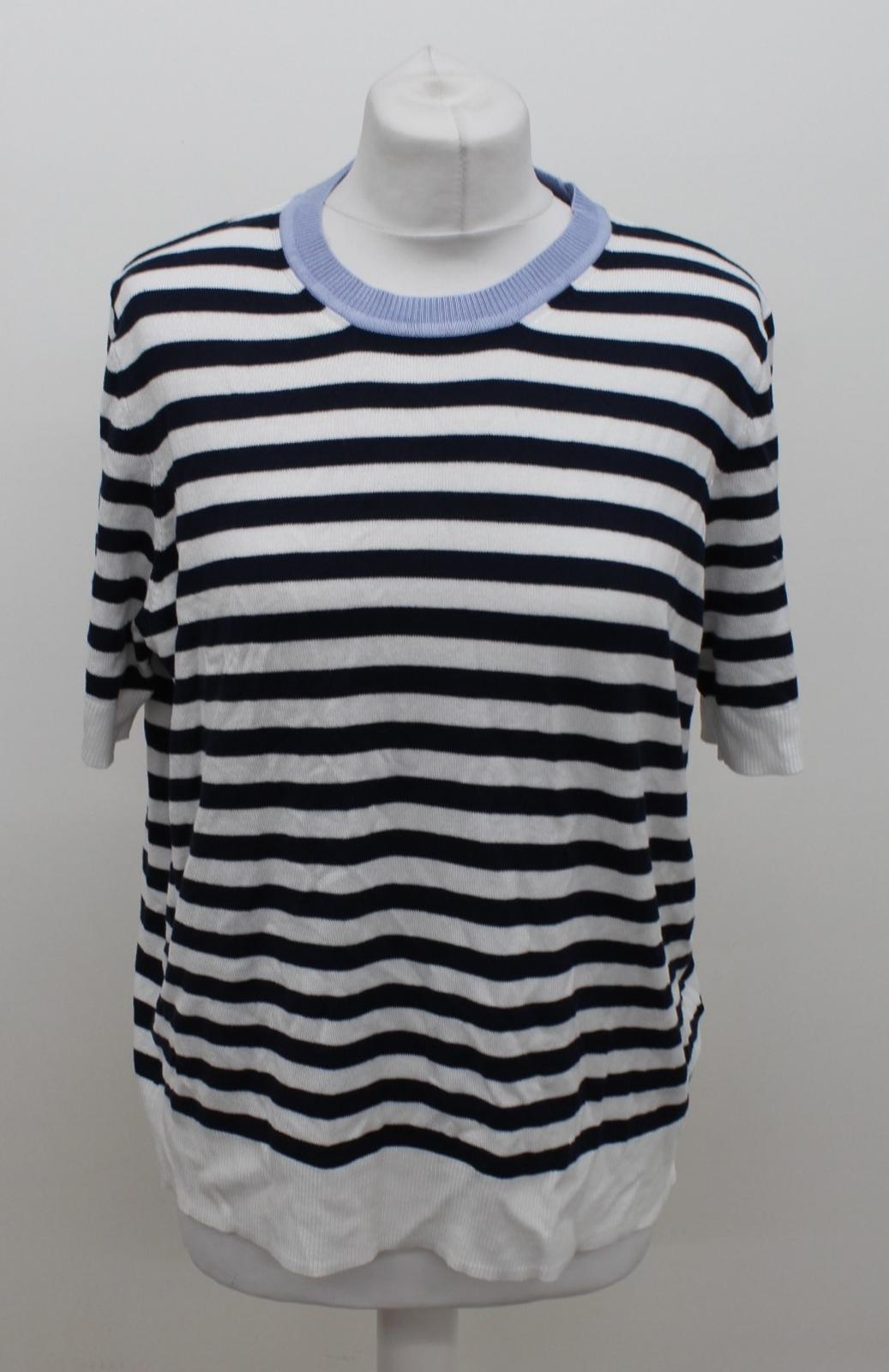 M&S Ladies Navy Blue & White Striped Knitted T Shirt UK16 RRP12.50 NEW