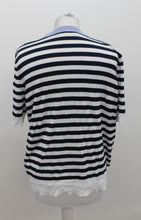 Load image into Gallery viewer, M&amp;S Ladies Navy Blue &amp; White Striped Knitted T Shirt UK16 RRP12.50 NEW

