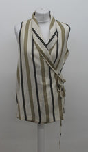 Load image into Gallery viewer, M&amp;S Ladies Beige Striped Sleeveless Collared Wrap Shirt UK10 RRP45 NEW
