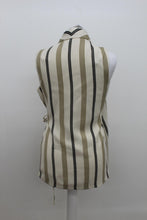 Load image into Gallery viewer, M&amp;S Ladies Beige Striped Sleeveless Collared Wrap Shirt UK10 RRP45 NEW
