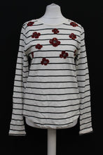 Load image into Gallery viewer, M&amp;S Ladies Ivory &amp; Black Striped Poppy Long Sleeve Blouse Top UK8 RRP25 NEW
