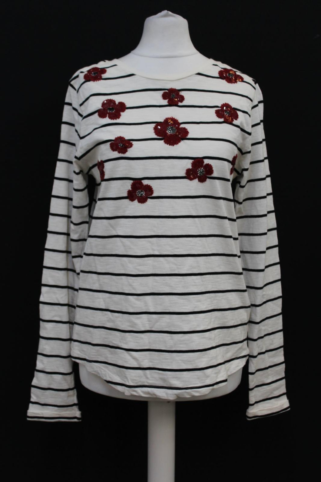 M&S Ladies Ivory & Black Striped Poppy Long Sleeve Blouse Top UK8 RRP25 NEW