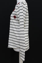 Load image into Gallery viewer, M&amp;S Ladies Ivory &amp; Black Striped Poppy Long Sleeve Blouse Top UK8 RRP25 NEW
