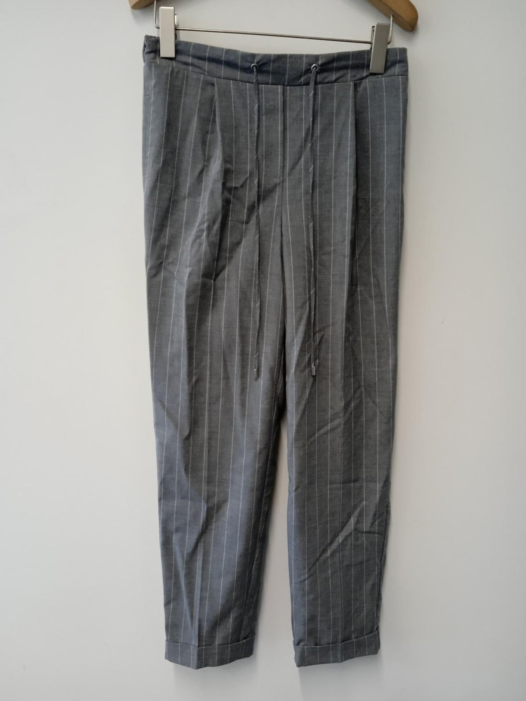 MARKS & SPENCER Ladies Grey Striped Elasticated Waist Dress Trousers Size UK8