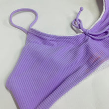Load image into Gallery viewer, JUILLET Bikini Tops Ladies Purple White Lace Trim Ribbed UKL NEW RRP60
