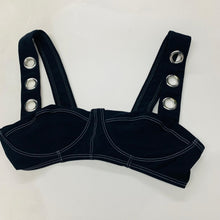 Load image into Gallery viewer, ACK Bikini Tops Ladies Black White Stitch Loop Holes UKXS NEW RRP50

