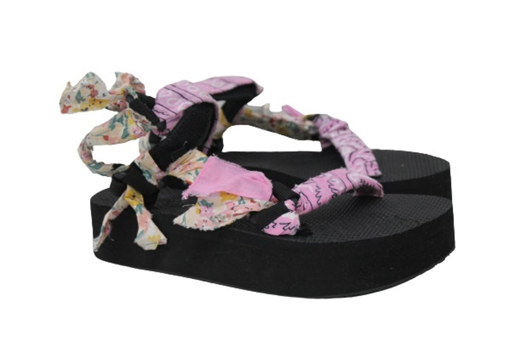 ARIZONA LOVE Ladies Pink Bandana Knotted Floral Flatform Sandals EU39 UK6