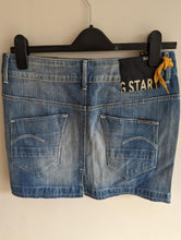 Load image into Gallery viewer, G-STAR RAW Ladies Blue Cotton Denim Arc Long Mini Skirt A-Line W26 L14 BNWT
