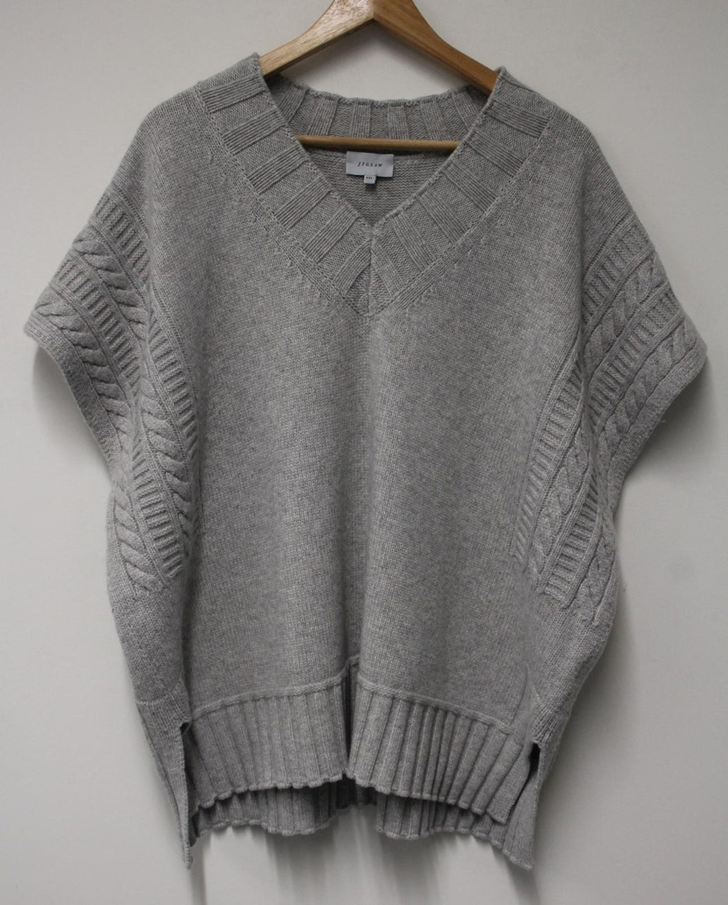 JIGSAW Ladies Pale Grey Wool/Cashmere Blend Cable Knit Sleeveless Pullover XXL