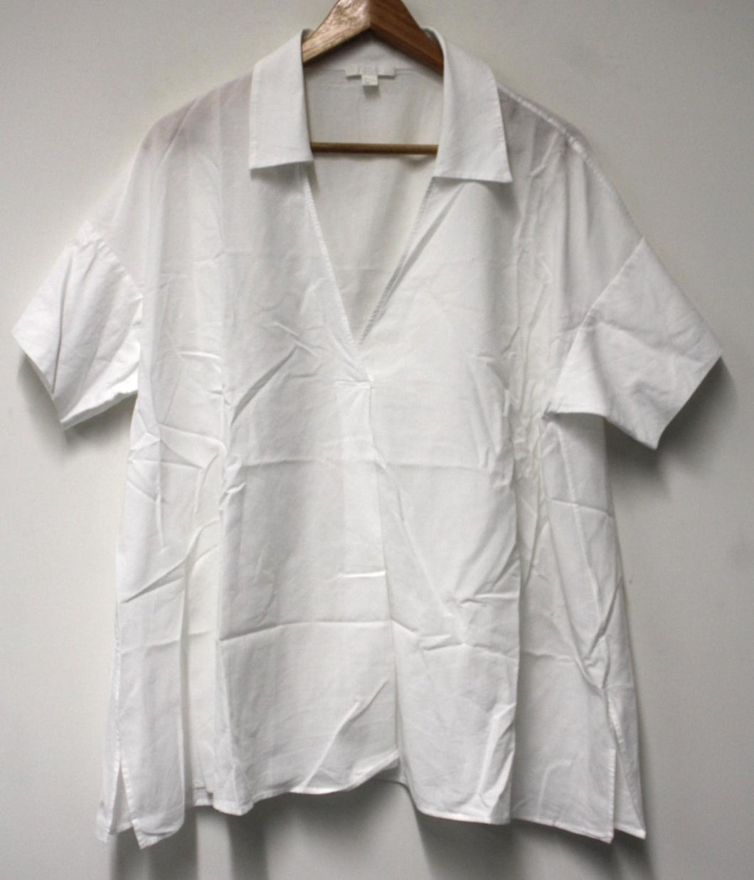 COS Ladies White Cotton Sort Sleeve Collared Loose Fit Blouse Top Size L