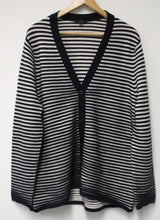 Load image into Gallery viewer, COS Ladies Dark Navy Blue &amp; White Wool V-Neck Button Front Cardigan Size L
