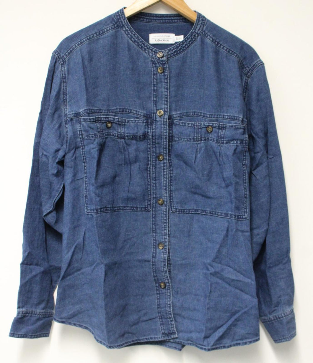 & OTHER STORIES Ladies Blue Cotton & Linen Denim Button Front Shirt US10 UK14