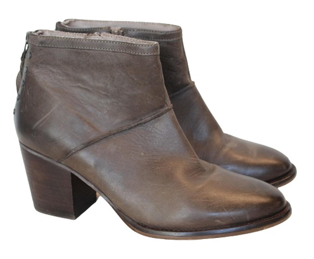 STEVE MADDEN Ladies Reggy Taupe Brown Leather Block Heel Ankle Boots US10 UK8