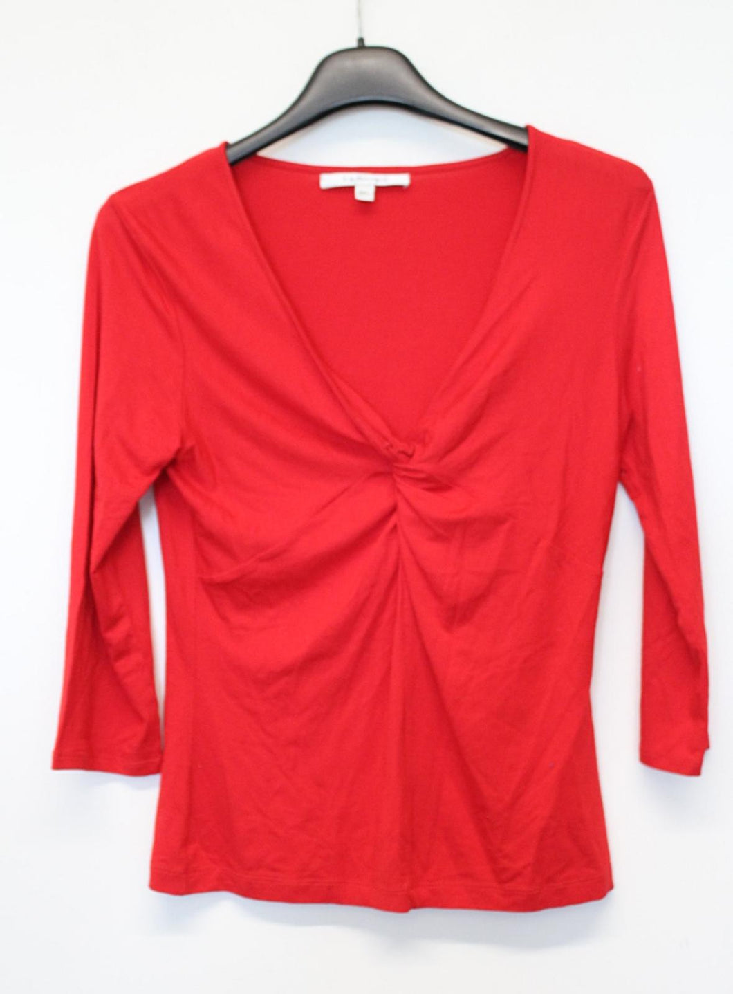 L.K BENNETT Ladies Red V-Neckline 3/4 Sleeve Stretch Knot Front Top Size S