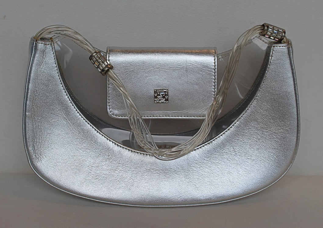 STUART WEITZMAN Ladies Metallic Silver & Clear Small Baguette Bag 23 x 13 x 8cm