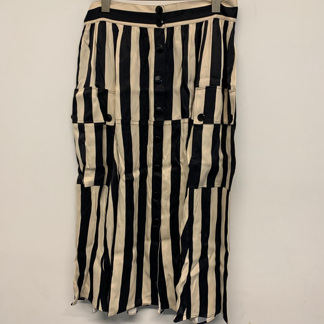 UTERQUE Black Ladies Beige Contrast Block Pattern Midi Skirt UKL