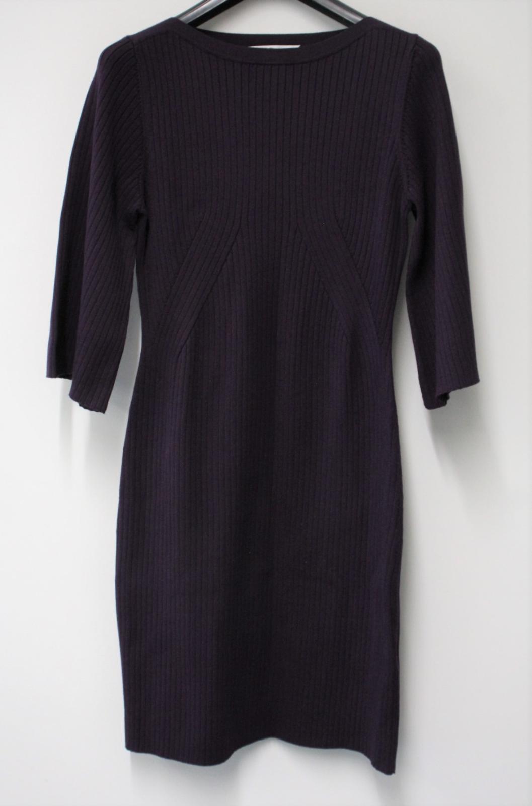 L.K.BENNETT Ladies Loganberry Purple 3/4 Sleeve Tonya Ribbed Knit Dress M