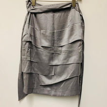 Load image into Gallery viewer, JAEGER Grey Gunmetal Ladies Silk Belted Layered A-Line Skirt Size UK 10
