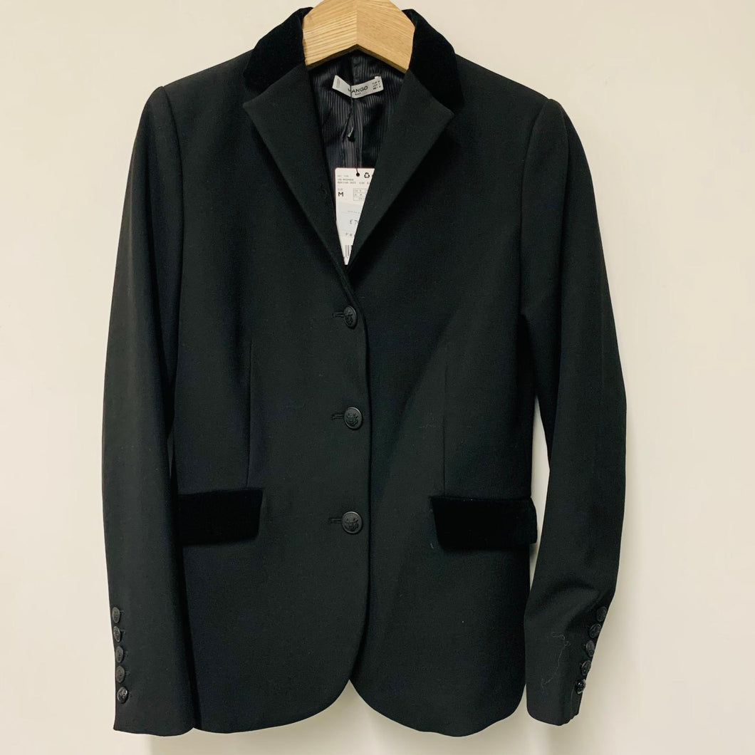 MANGO Black Ladies Long Sleeve Velvet Collar Jacket Blazer Size UK M NEW