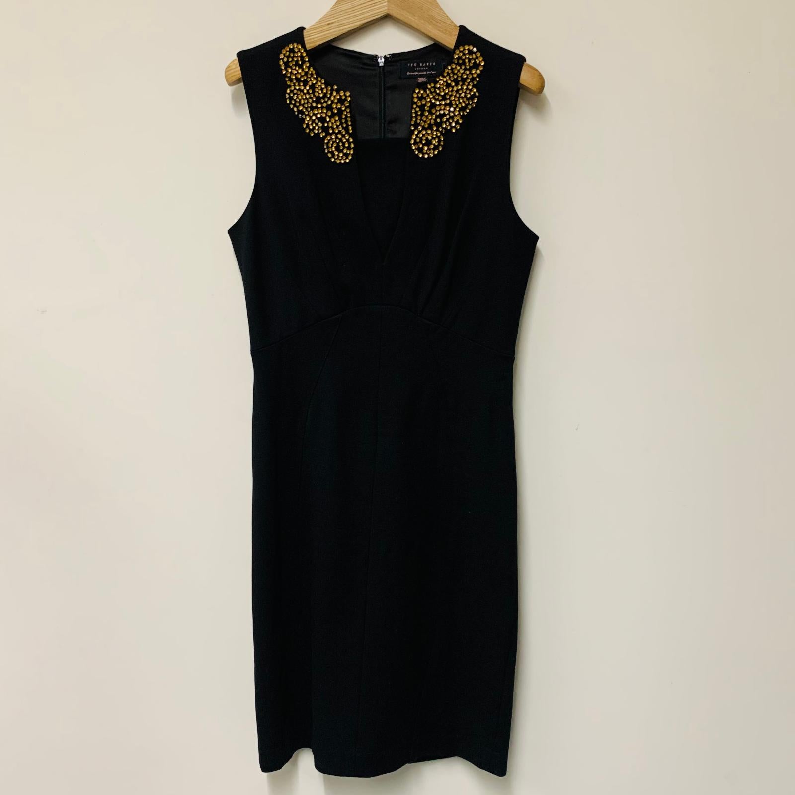 TED BAKER Black Ladies Sleeveless V-Neck Bodycon Dress Size UK S ReThread TED BAKER Black Ladies Sleeveless V-Neck Bodycon Dress Size UK S ReThread