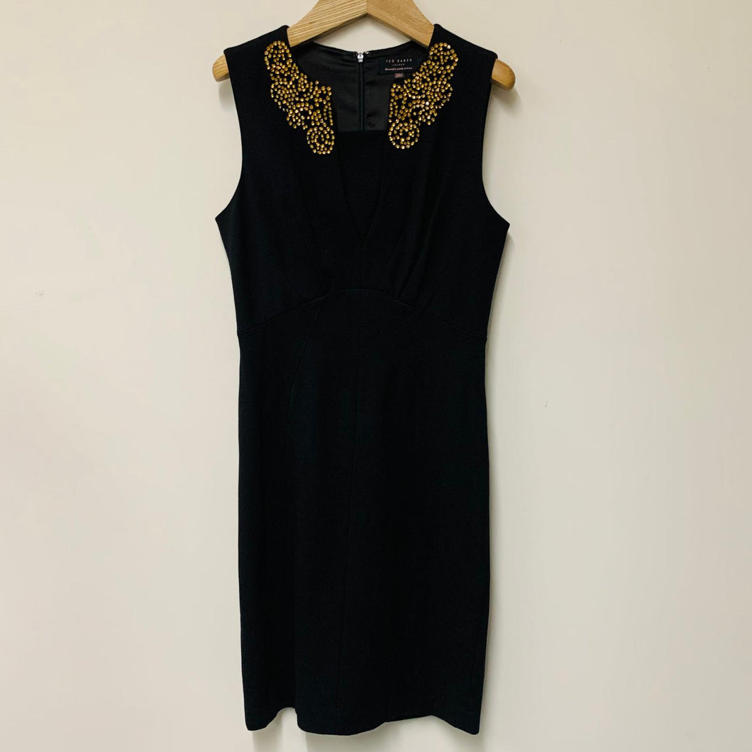TED BAKER Black Ladies Sleeveless V-Neck Bodycon Dress Size UK S