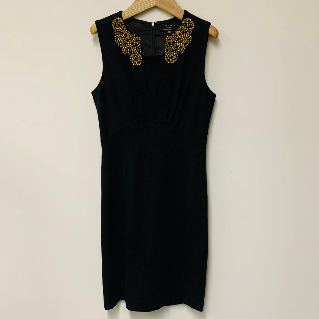 TED BAKER Black Ladies Sleeveless V-Neck Bodycon Dress Size UK S ReThread TED BAKER Black Ladies Sleeveless V-Neck Bodycon Dress Size UK S ReThread