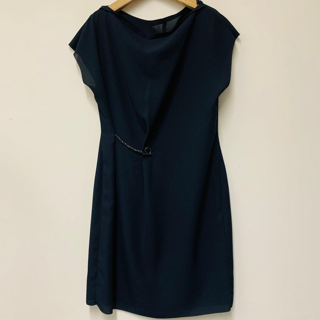REISS Blue Ladies Sleeveless Boat Neck Chain Belt A-Line Dress Size UK 12