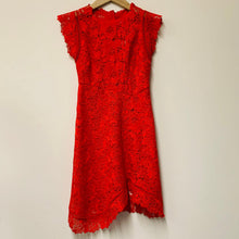 Load image into Gallery viewer, REISS Red Ladies Sleeveless Round Neck A-Line Midi Netted Lace Dress Size UK 12
