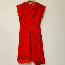 Load image into Gallery viewer, REISS Red Ladies Sleeveless Round Neck A-Line Midi Netted Lace Dress Size UK 12
