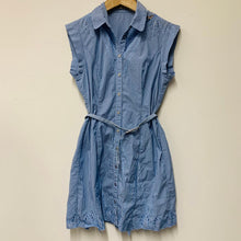 Load image into Gallery viewer, KAREN MILLEN Blue Ladies Sleeveless Collared Shirt Dress Striped Size UK 14
