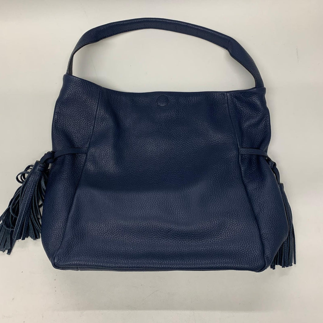 WHITE STUFF Ladies Blue Leather Navy Handbag Tote Tassle Shoulder Bag Large