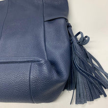 Load image into Gallery viewer, WHITE STUFF Ladies Blue Leather Navy Handbag Tote Tassle Shoulder Bag Large

