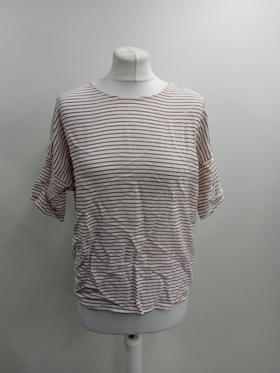 SAMSOE & SAMSOE Ladies White Striped Short Sleeve Round Neck T-Shirt Size UK S