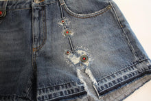 Load image into Gallery viewer, ERMANNO SCERVINO Ladies Blue Cotton Denim Crystal Embroidered Hot Pants W30
