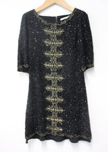 Load image into Gallery viewer, ALICE  OLIVIA Ladies Black Silk Sequined Short Sleeve Mini Dress US4 UK8

