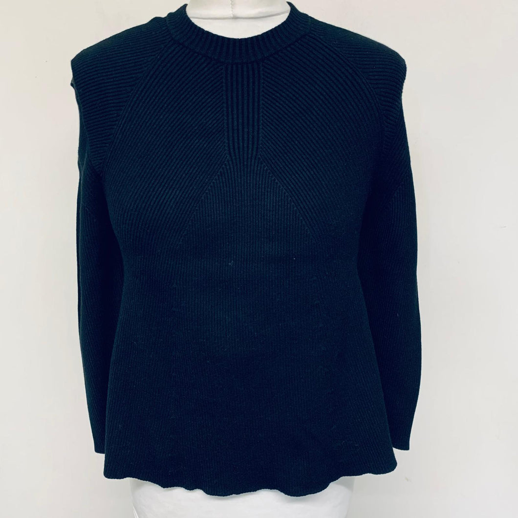 PHILLIP LIM Black Ladies Long Sleeve Ribbed Pullover Sweater Jumper Size UK S