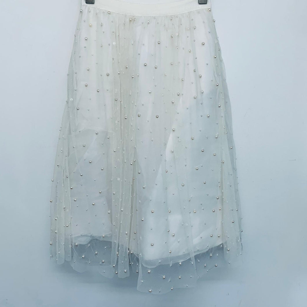 ALICE & OLIVIA White Layered Netted Studded Ladies Peasant Skirt Size UK 6