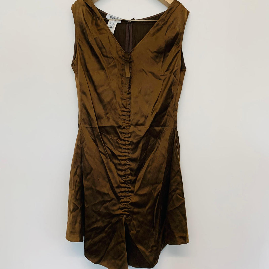 MOSCHINO Ladies Brown Bronze Silk Knee Length Lightweight Dress UK8