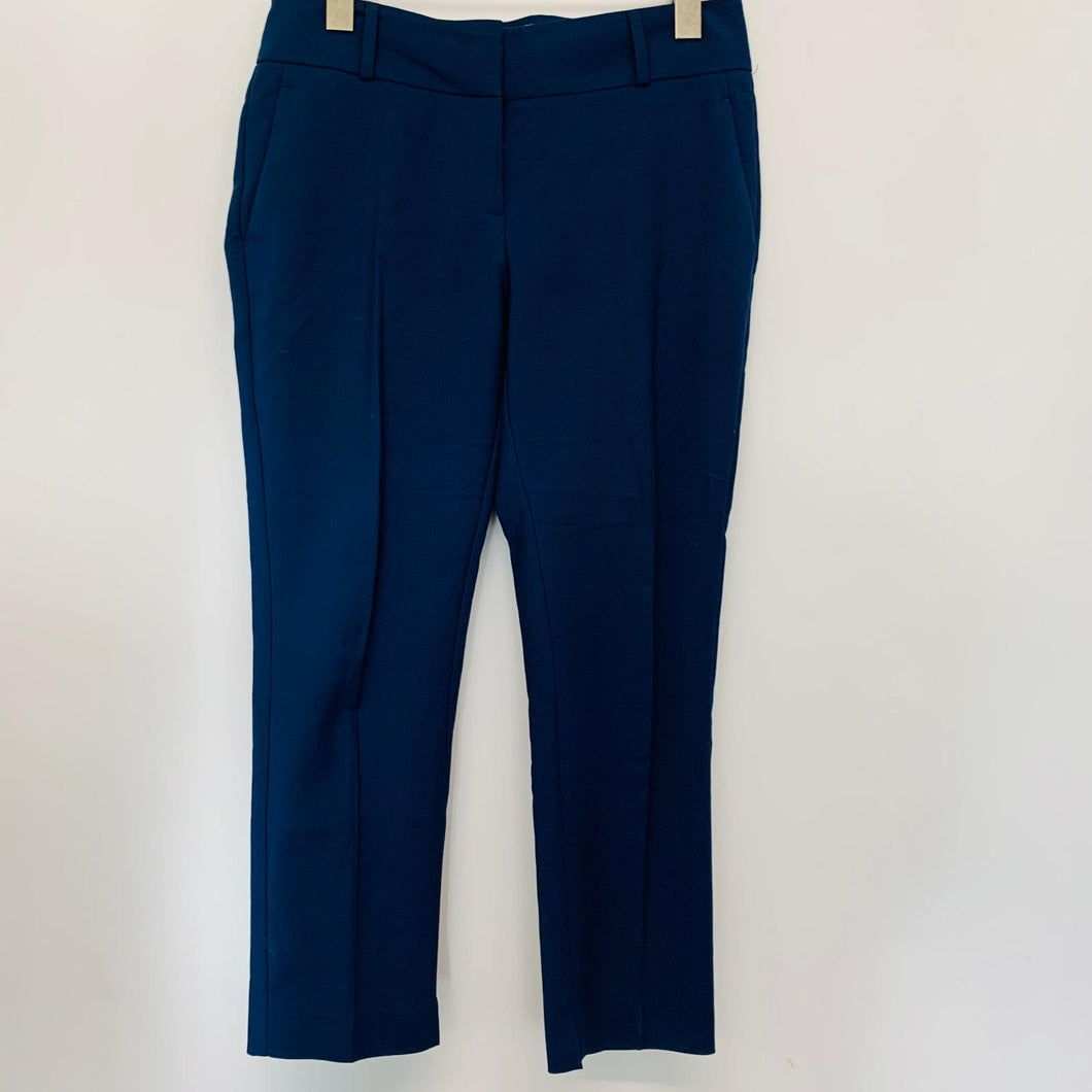 IPEKYOL Ladies Blue Navy Classic Cropped Cotton Trousers Dress Pants UK10