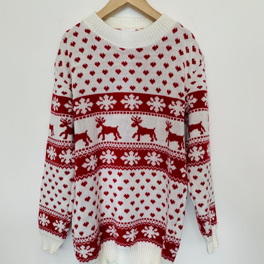 INFINITI Ladies White Red Snow Christmas Pattern Sweater Jumper Pullover UK10